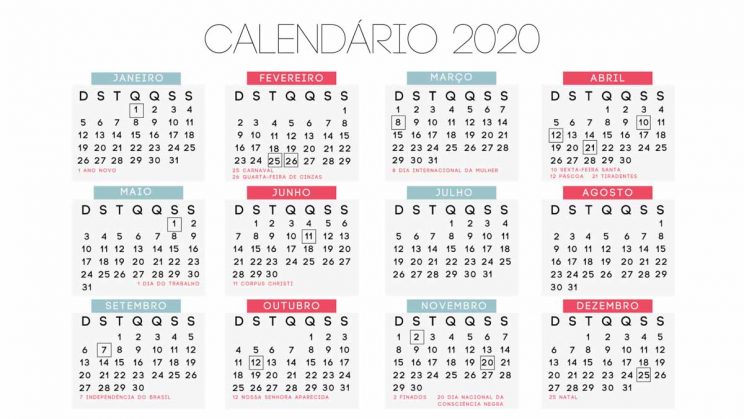 Feriados 2020 calendário completo Programe sua viagem já