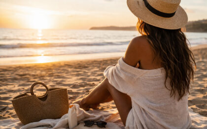 itens de praia e cuidados com a pele depois do sol em um cenário de verão